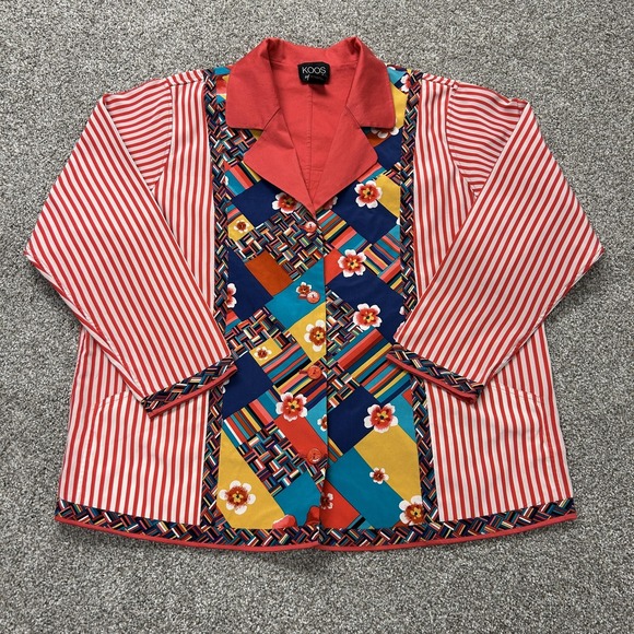 Koos Of Course Jackets & Blazers - Koos Of Course Jacket Womens 1X Multicolor Silk Patchwork Striped Floral Art